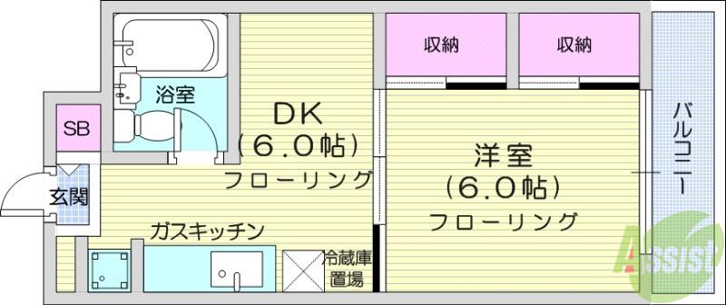 COKULAS上杉山(1DK/3階)の間取り写真