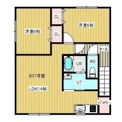 グランドゥール(2LDK/2階)の間取り写真