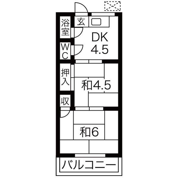 ゆたか荘(2DK/2階)の間取り写真