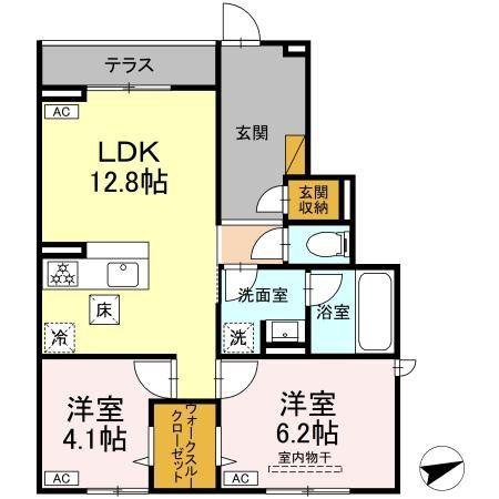 D-ROOM前貝塚町IN(2LDK/1階)の間取り写真