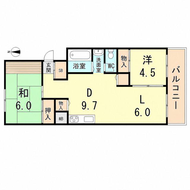 シルフィードドゥ御崎(2LDK/4階)の間取り写真