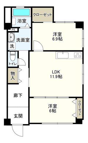 コンフォート山手(2LDK/1階)の間取り写真