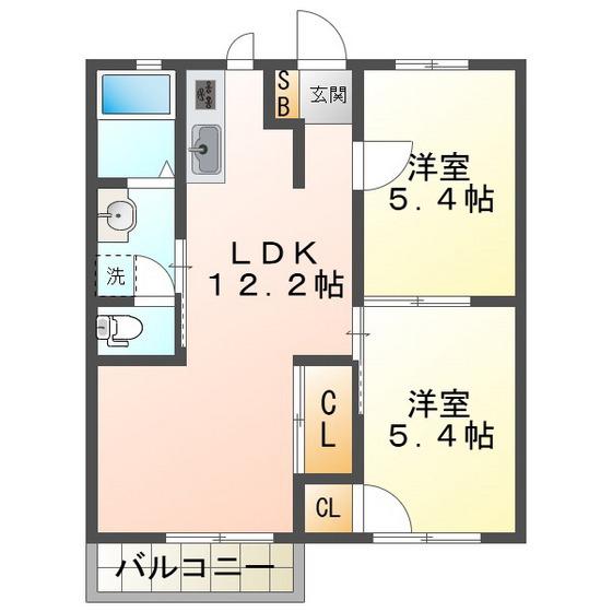 ラフィーネ桜島(2LDK/1階)の間取り写真