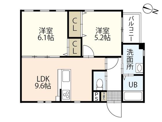 三迫APARTMENT(2LDK/1階)の間取り写真