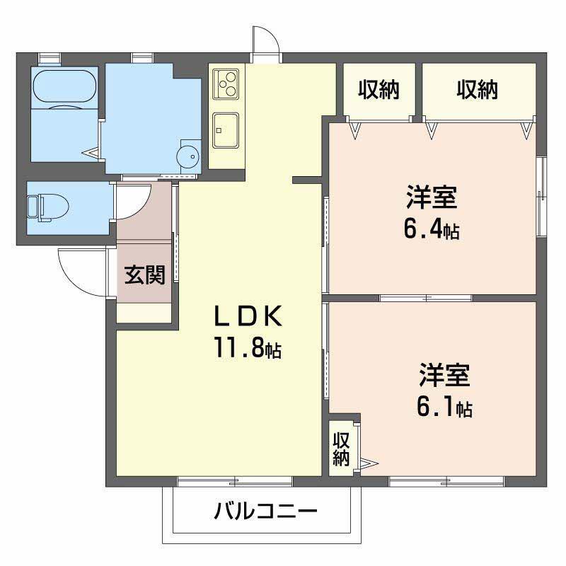 ビスタ中央A(2LDK/2階)の間取り写真