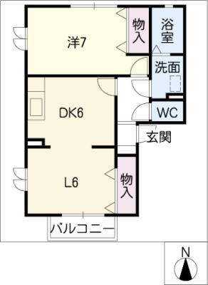 ラヴィーヌ C棟(1LDK/2階)の間取り写真