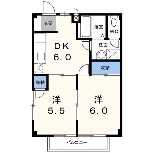 アメニティあずみ野(2DK/2階)の間取り写真