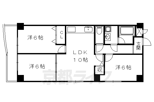 パラドール御所(3LDK/5階)の間取り写真