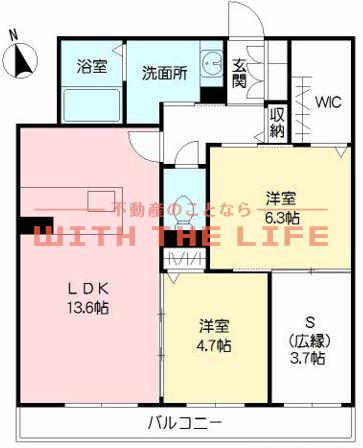 ベレオ合川(2SLDK/4階)の間取り写真