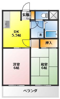 サンエイマンション2(2DK/2階)の間取り写真