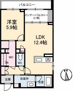 フェリシエール(1LDK/3階)の間取り写真