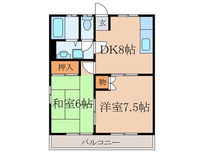 メゾンドハーティー(2DK/2階)の間取り写真