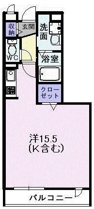 アンソレイエI(ワンルーム/2階)の間取り写真