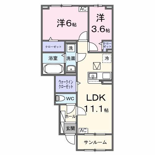 ミルキーウェイ(2LDK/1階)の間取り写真