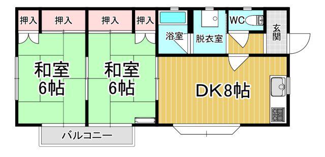 桜ハイツ B棟(2DK/1階)の間取り写真