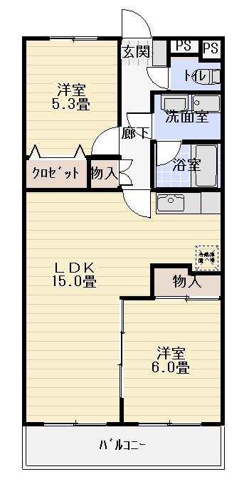 コンフォート萩M(2LDK/1階)の間取り写真