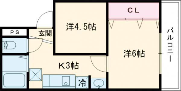 ピュアエスペラントII(2K/2階)の間取り写真