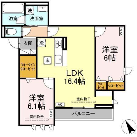 D-ROOM南大通1丁目PJ(2LDK/1階)の間取り写真
