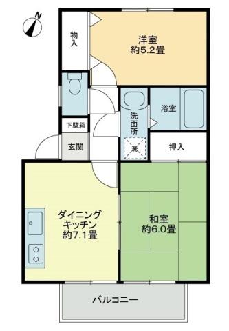 フォブールかざしヶ丘E棟(2DK/2階)の間取り写真