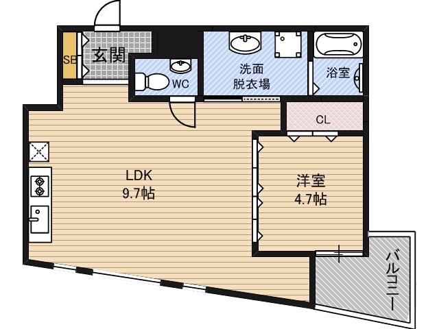 COURT HOUSE(1LDK/4階)の間取り写真