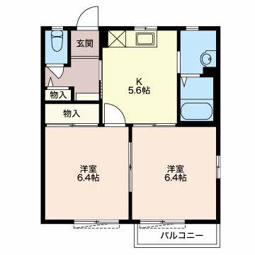 メイプルハイツ(2K/2階)の間取り写真