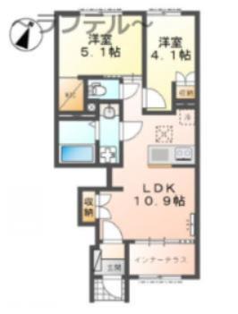 入間市狭山台 アパートB棟工事(2LDK/1階)の間取り写真