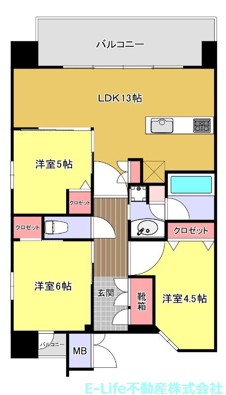 ポレスター水前寺一丁目 403号(3LDK/4階)の間取り写真
