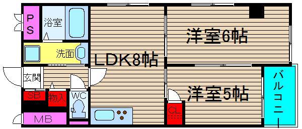 みのりハイツ(2LDK/5階)の間取り写真