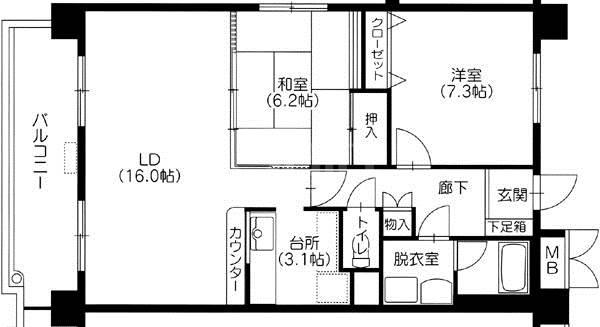 住吉マンション(2LDK/9階)の間取り写真