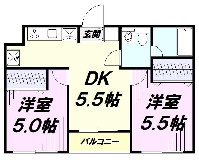 プリムローズ砂川(2DK/4階)の間取り写真