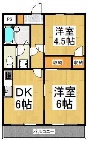 オークハイツS棟(2DK/2階)の間取り写真