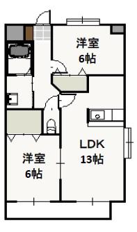 プレジール奥田(2LDK/3階)の間取り写真