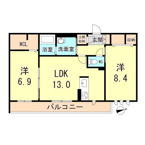 リヴァーバード(2LDK/2階)の間取り写真