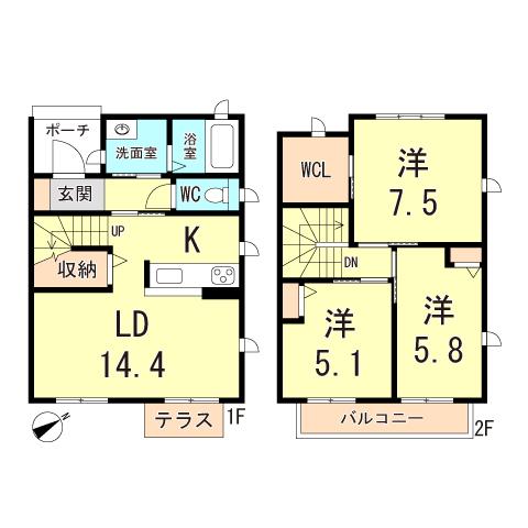 ディアスゆりのきC(3LDK/1階)の間取り写真