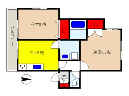ル・ボワI(2DK/2階)の間取り写真