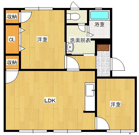 カレッジヒルズB棟(2LDK/1階)の間取り写真