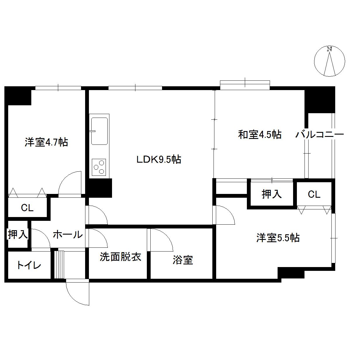 八乙女148ビル(3DK/4階)の間取り写真