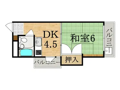 オークマンション(1DK/1階)の間取り写真