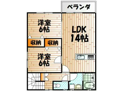 シノハラアパート(2LDK/1階)の間取り写真
