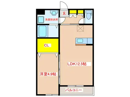 フォレストコートS(1LDK/1階)の間取り写真
