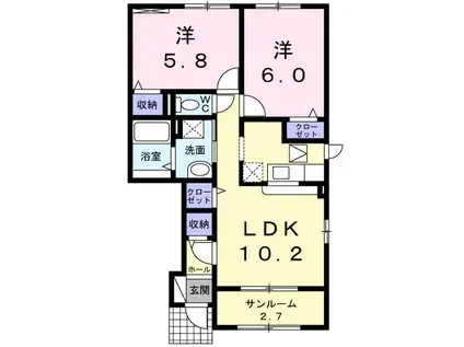 富山地鉄本線 越中荏原駅 徒歩11分 2階建 築11年(2LDK/1階)の間取り写真