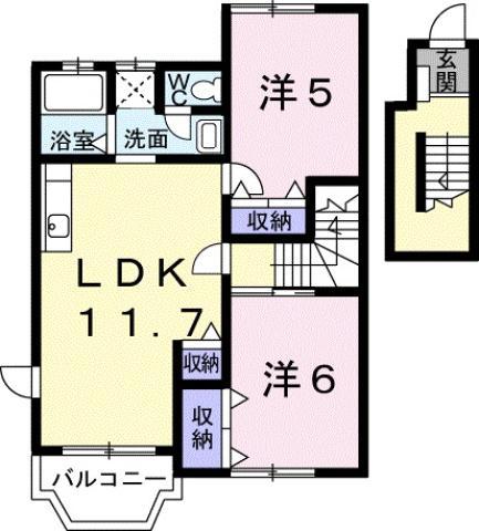 ソレイユ・ルヴァンA(2LDK/2階)の間取り写真