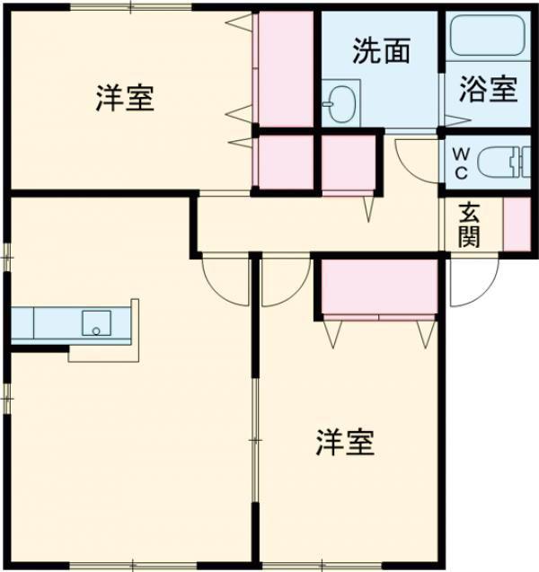サンビレッジ瑞景D棟(2LDK/2階)の間取り写真