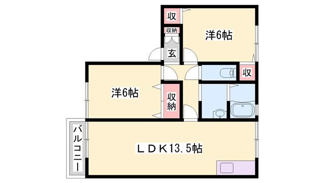 ルシエルたきの(2LDK/1階)の間取り写真