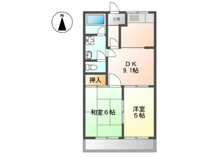 ドリームローズ(2DK/2階)の間取り写真