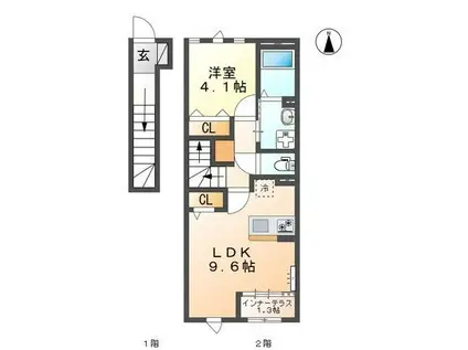 UNITED津浦(1LDK/2階)の間取り写真
