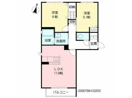 ジュネス・フラン  III棟(2LDK/2階)の間取り写真