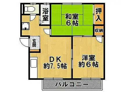 北六甲台ハイツ(2DK/2階)の間取り写真