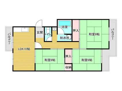 鴨谷台第一次15号棟(3LDK/5階)の間取り写真