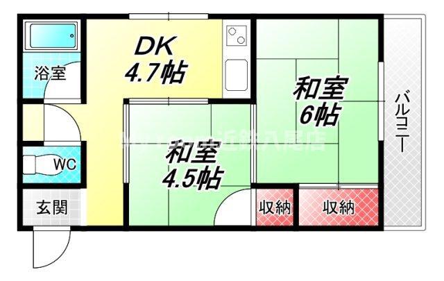 RHYTHM八尾(2K/3階)の間取り写真